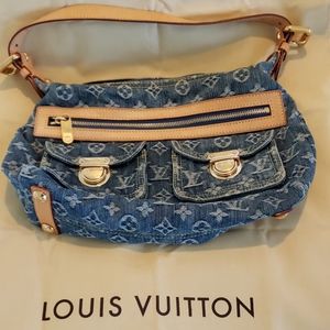 Louis Vuitton blue denim hobo shoulder bag
